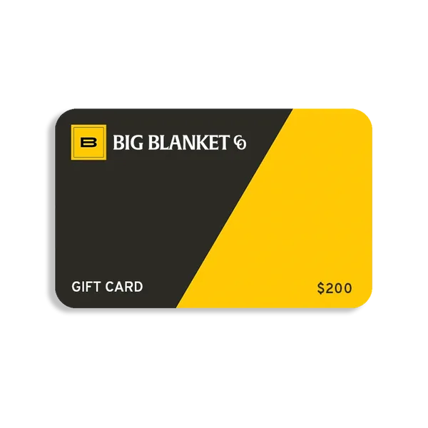 Big Blanket Co $200 gift card with black and yellow design