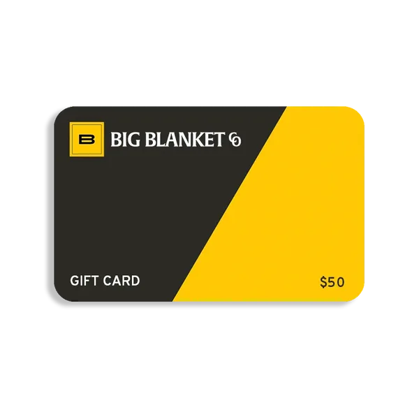 Big Blanket Co $50 gift card with black and yellow design