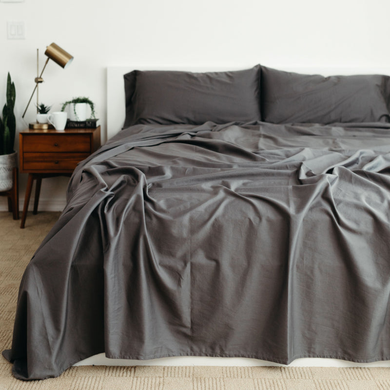 Pure Linen Dark Grey Queen Bed Sheet Set + Reviews