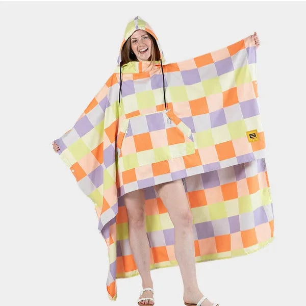 Big Blanket Factory Sale: Big Beachy™ Poncho — Outdoor sand-resistant in Bright Checkers