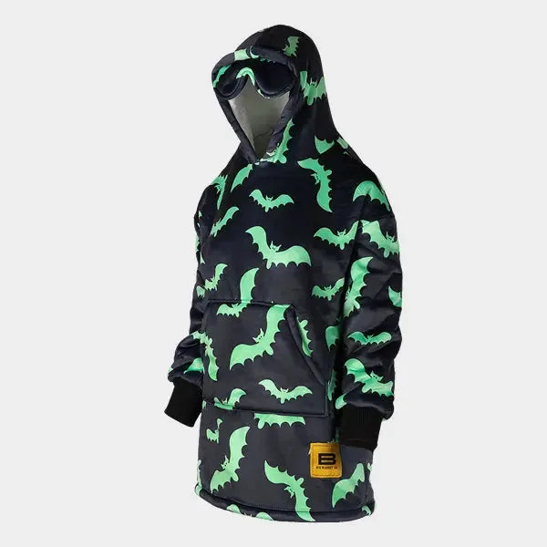 Big Blanket Hideout Hoodie™ Kids — Sherpa-lined fleece in Neon Bats