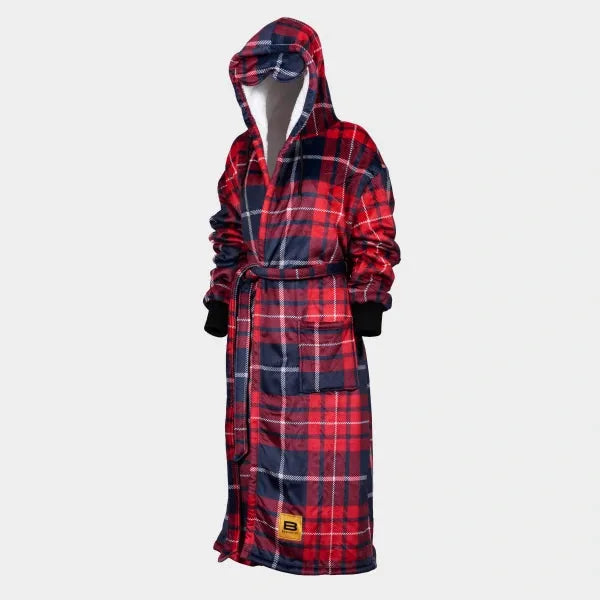 Big Blanket Hideout Robe™ — Sherpa-lined fleece in Navy Red Tartan