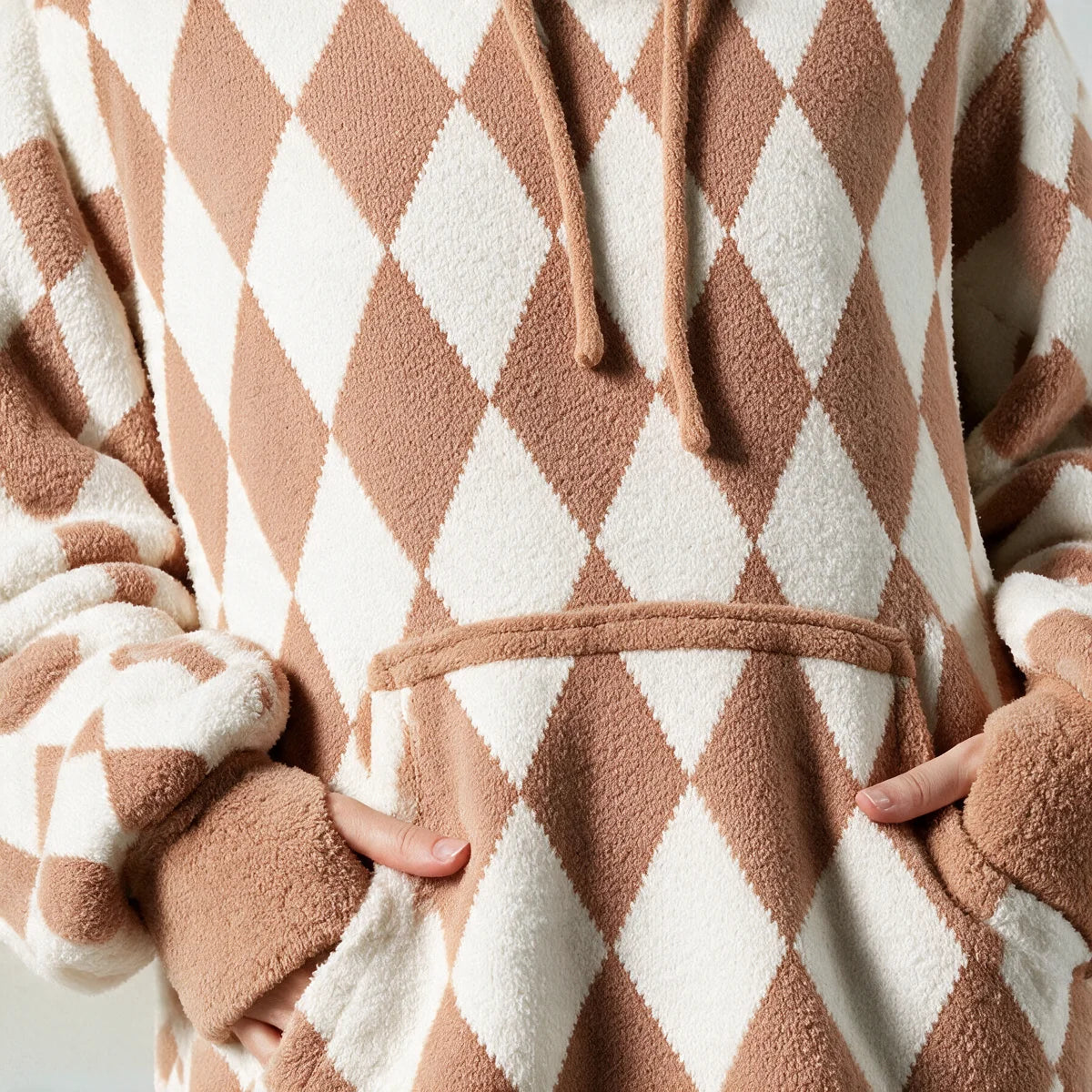 Close-up of the Dusty Diamond Premier Plush™ Hoodie fabric, front pouch and drawstrings