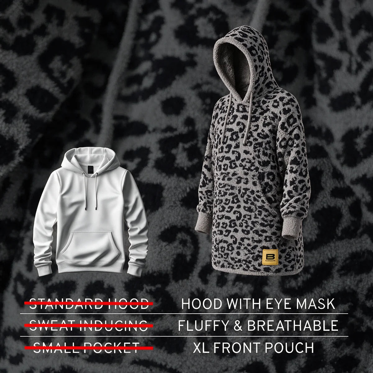 Premier Plush Hoodie Kids Black Leopard