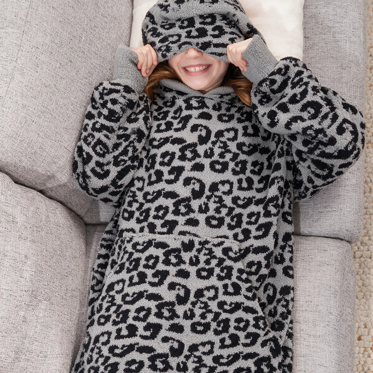 Premier Plush Hoodie Kids Black Leopard
