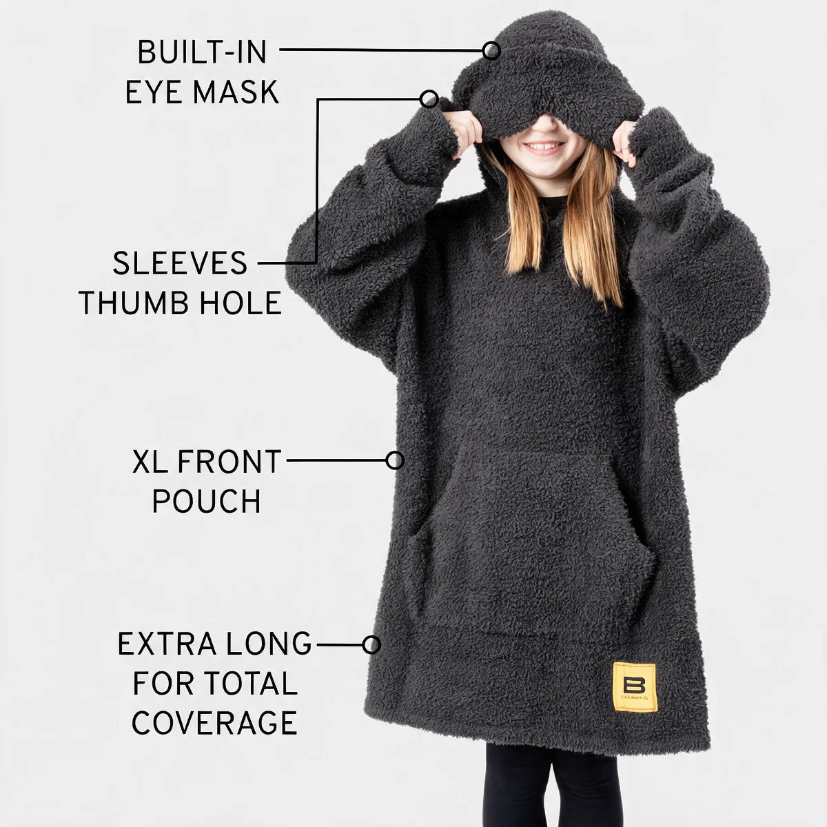 Premier Plush Hoodie Kids Charcoal