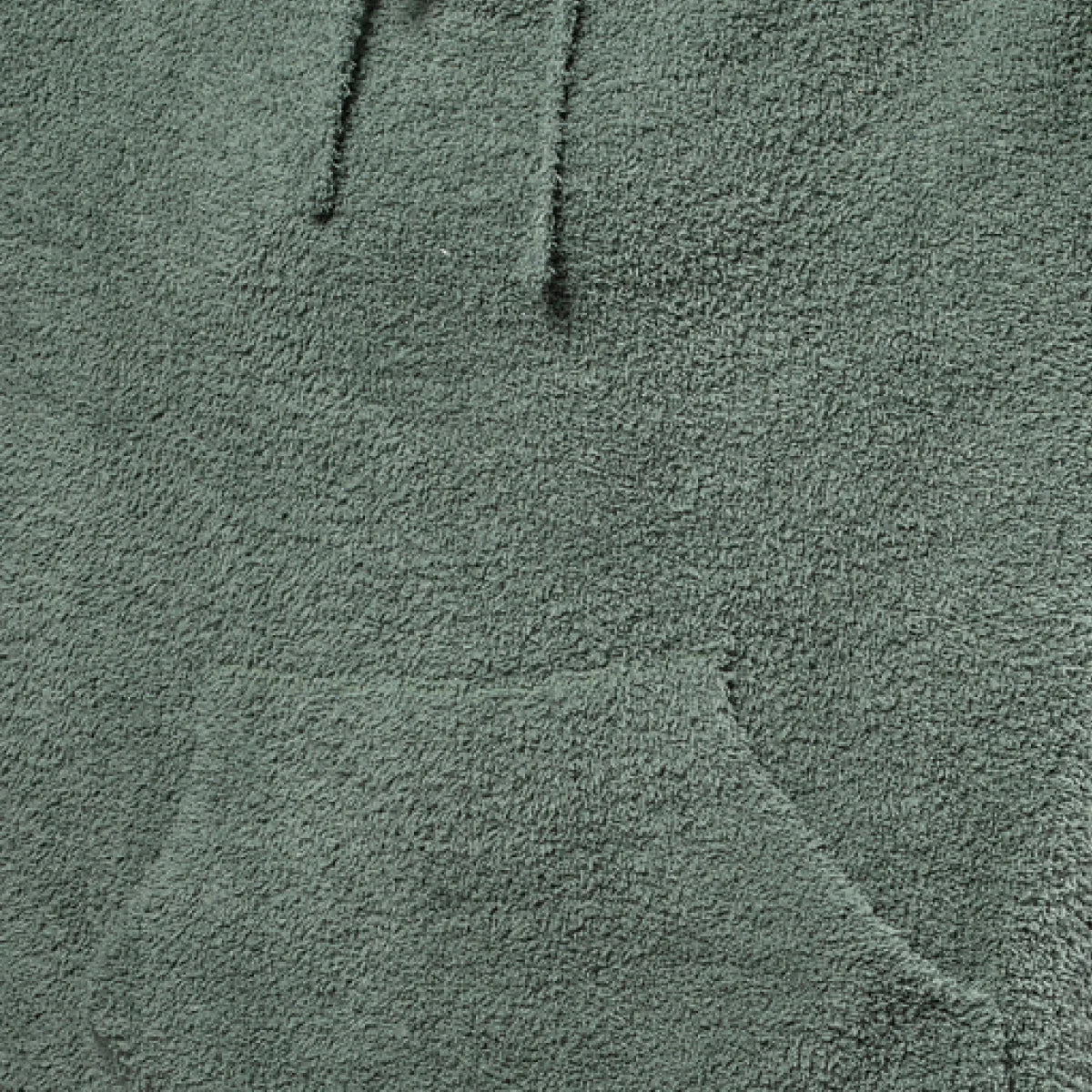 Sage green oversized blanket hoodie texture close-up showing plush fabric weave and front pocket details