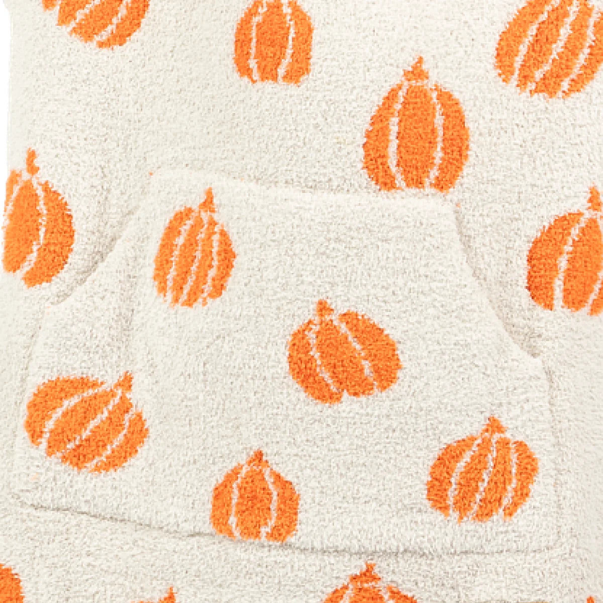 Cream oversized blanket with orange pumpkin pattern and white details, Premier Plush™ texture