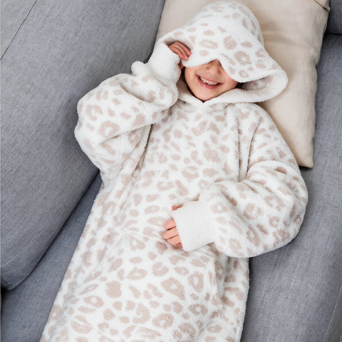 Premier Plush Hoodie Kids Snow Leopard