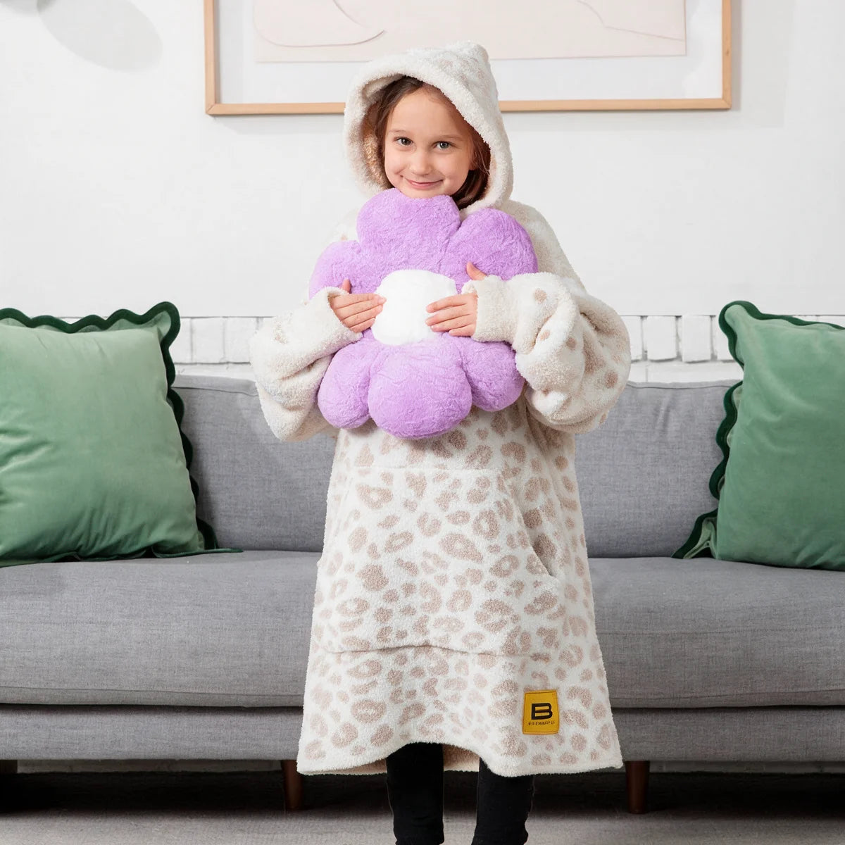 Premier Plush Hoodie Kids Snow Leopard