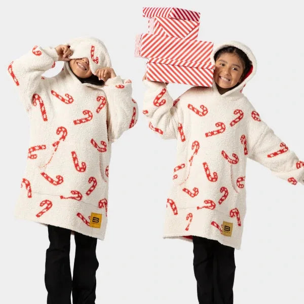 Big Blanket Premier Plush Kids Hoodie — Candy Canes