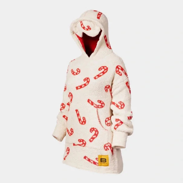 Big Blanket Premier Plush Kids Hoodie — Candy Canes