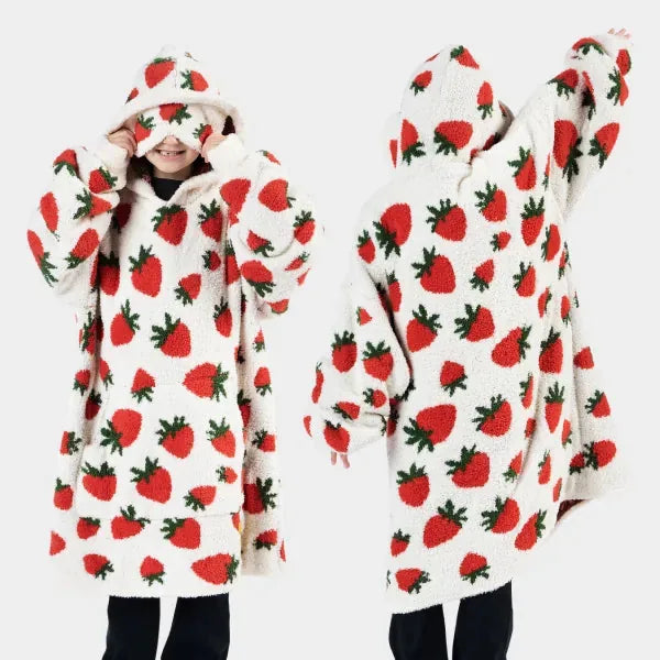 Big Blanket Premier Plush Kids Hoodie — Strawberry