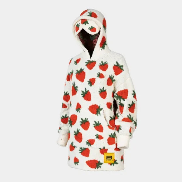 Big Blanket Premier Plush Kids Hoodie — Strawberry