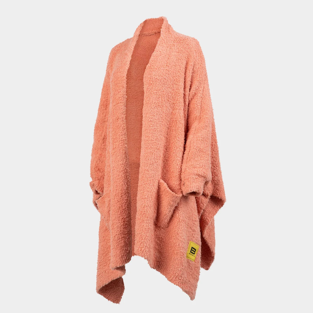 Coral Premier Plush™ wrap in melon color with open front design and pockets, displayed on neutral background