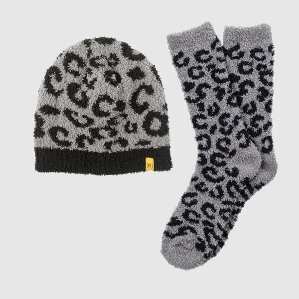 Big Blanket Beanie & Sock Set — Knit in Black Leopard