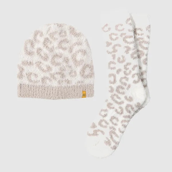 Big Blanket Beanie & Sock Set — Knit in Snow Leopard