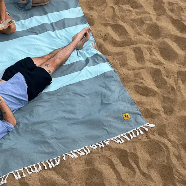 Big Blanket Big Beachy™ Blanket — Outdoor sand-resistant in Aqua Stripes